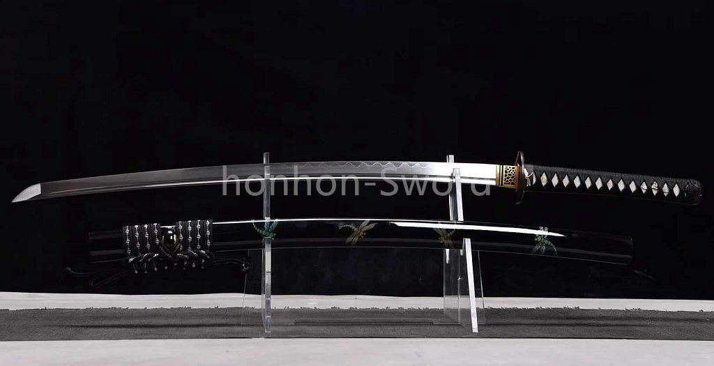 Épée de samouraï japonaise en acier plié noir, katana, lame tranchante faite à la main, noire 