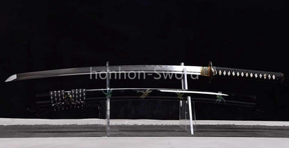 Épée de samouraï japonaise en acier plié noir, katana, lame tranchante faite à la main, noire 