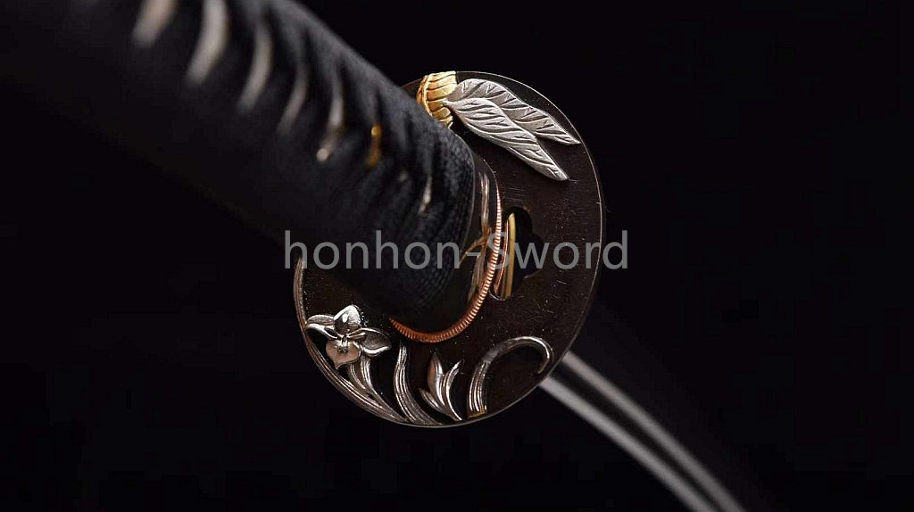 Épée de samouraï japonaise en acier plié noir, katana, lame tranchante faite à la main, noire 