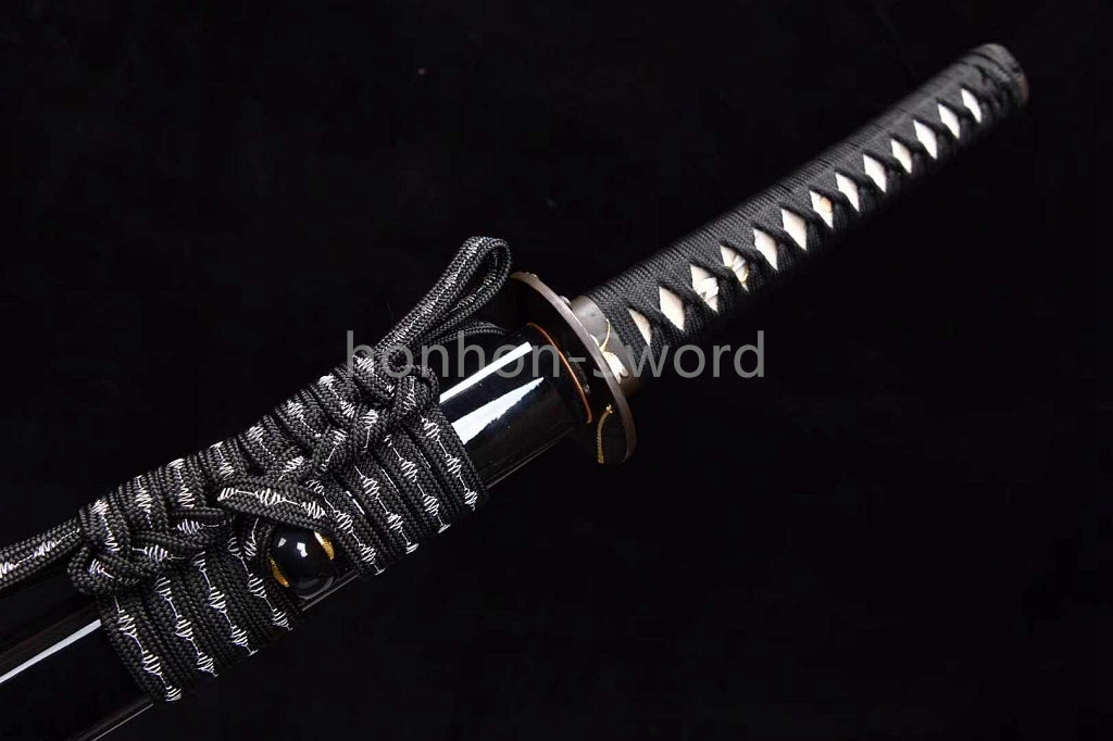 Épée de samouraï japonaise en acier plié noir, katana, lame tranchante faite à la main, noire 