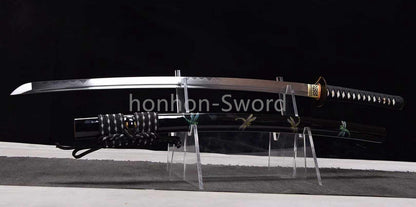 Épée de samouraï japonaise en acier plié noir, katana, lame tranchante faite à la main, noire 