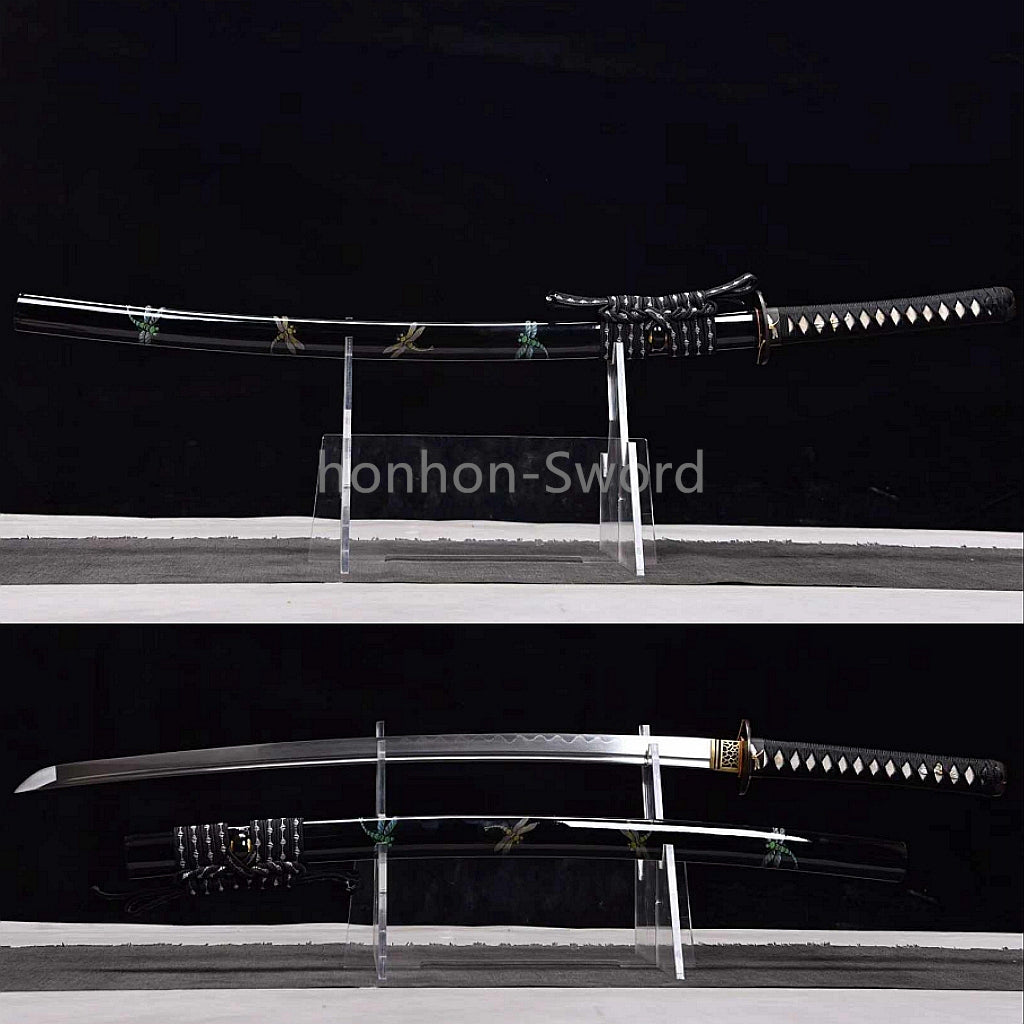 Épée de samouraï japonaise en acier plié noir, katana, lame tranchante faite à la main, noire 
