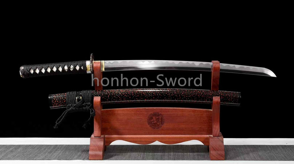 Épée de samouraï japonaise en acier plié noir, katana, lame tranchante faite à la main, noire 