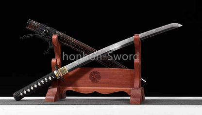 Épée de samouraï japonaise en acier plié noir, katana, lame tranchante faite à la main, noire 