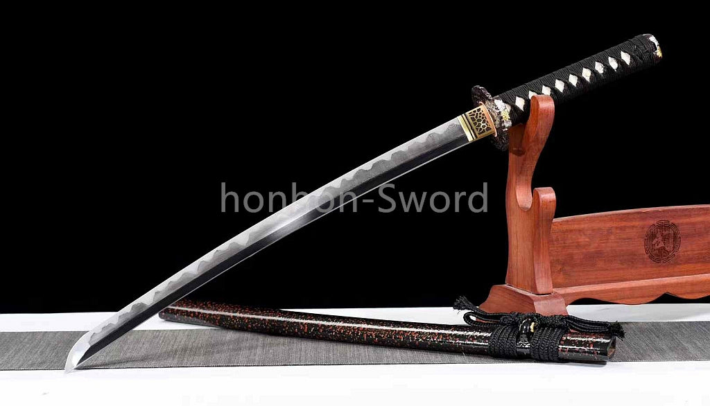 Épée de samouraï japonaise en acier plié noir, katana, lame tranchante faite à la main, noire 