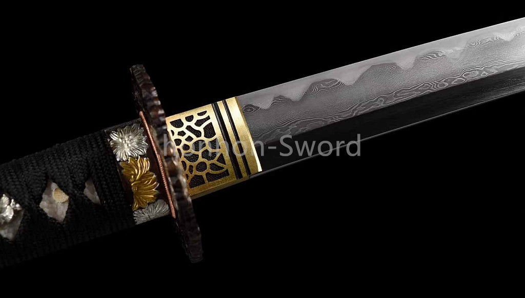 Épée de samouraï japonaise en acier plié noir, katana, lame tranchante faite à la main, noire 
