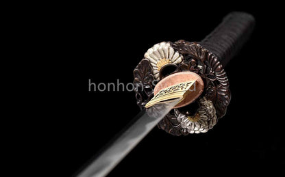 Épée de samouraï japonaise en acier plié noir, katana, lame tranchante faite à la main, noire 