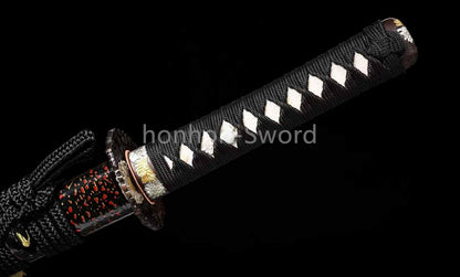 Épée de samouraï japonaise en acier plié noir, katana, lame tranchante faite à la main, noire 