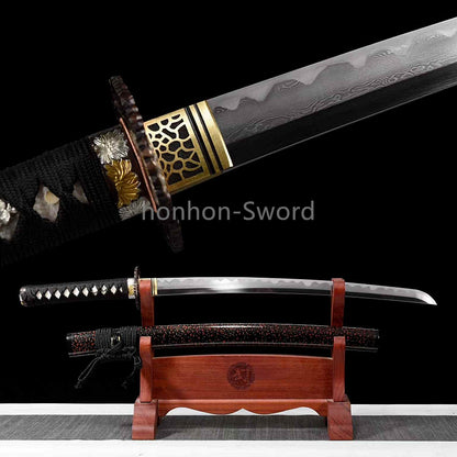 Épée de samouraï japonaise en acier plié noir, katana, lame tranchante faite à la main, noire 