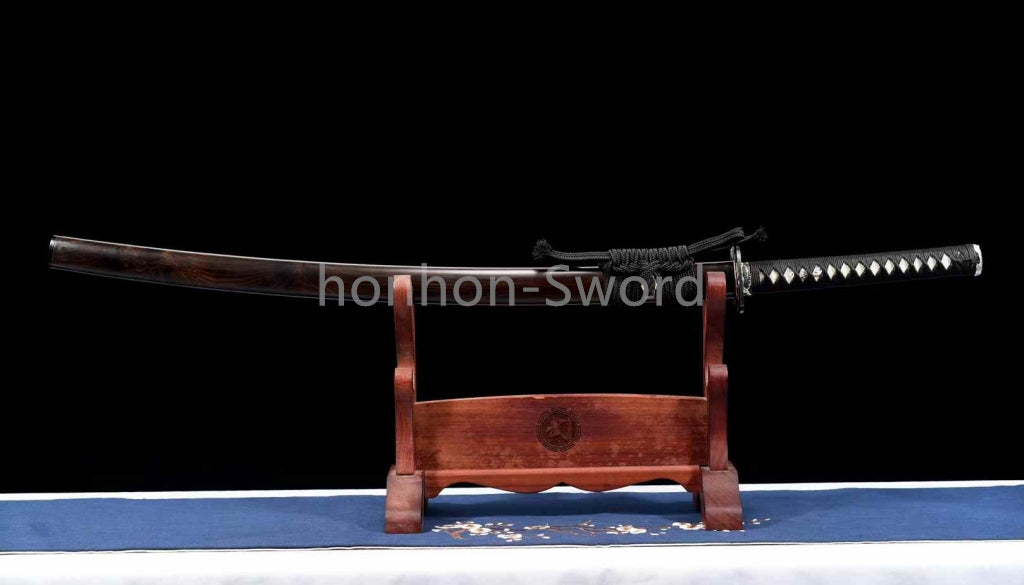 Épée de samouraï japonaise en acier plié noir, katana, lame tranchante faite à la main, noire 