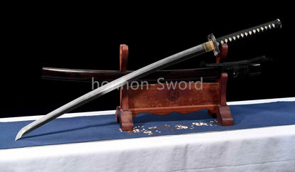 Épée de samouraï japonaise en acier plié noir, katana, lame tranchante faite à la main, noire 
