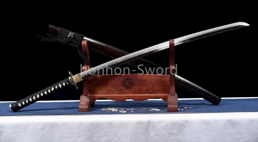 Épée de samouraï japonaise en acier plié noir, katana, lame tranchante faite à la main, noire 
