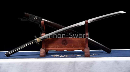 Épée de samouraï japonaise en acier plié noir, katana, lame tranchante faite à la main, noire 