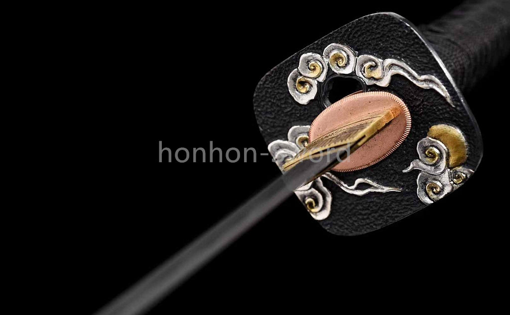 Épée de samouraï japonaise en acier plié noir, katana, lame tranchante faite à la main, noire 