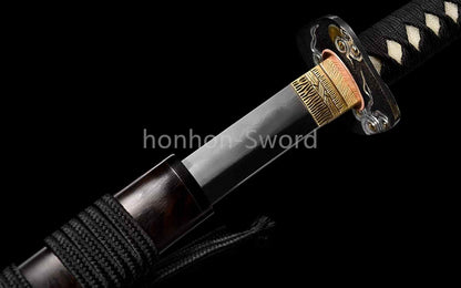 Épée de samouraï japonaise en acier plié noir, katana, lame tranchante faite à la main, noire 