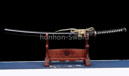Épée de samouraï japonaise en acier plié noir, katana, lame tranchante faite à la main, noire 