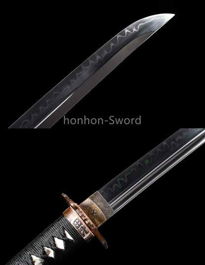 Épée de samouraï japonaise en acier plié noir, katana, lame tranchante faite à la main, noire 
