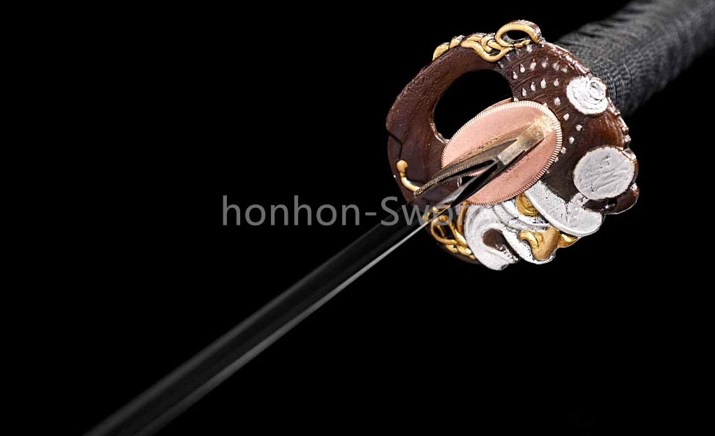 Épée de samouraï japonaise en acier plié noir, katana, lame tranchante faite à la main, noire 