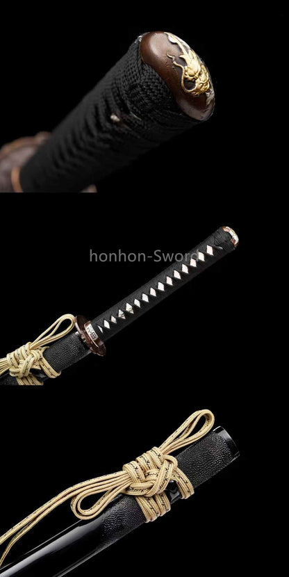 Épée de samouraï japonaise en acier plié noir, katana, lame tranchante faite à la main, noire 