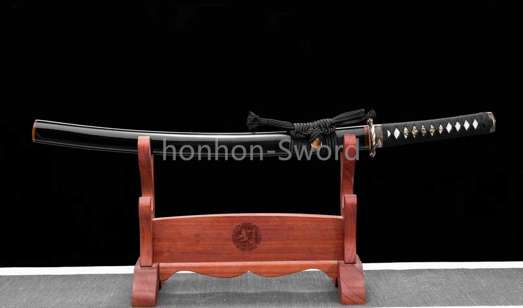 Épée de samouraï japonaise en acier plié noir, katana, lame tranchante faite à la main, noire 