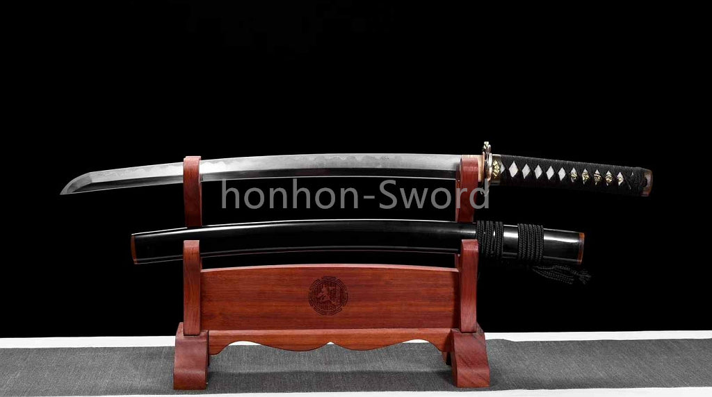 Épée de samouraï japonaise en acier plié noir, katana, lame tranchante faite à la main, noire 