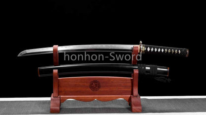 Épée de samouraï japonaise en acier plié noir, katana, lame tranchante faite à la main, noire 