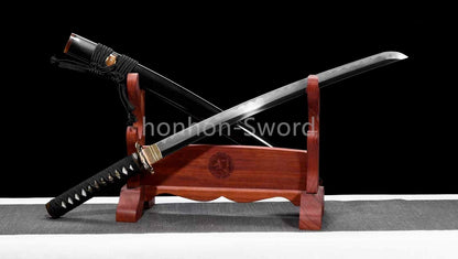 Épée de samouraï japonaise en acier plié noir, katana, lame tranchante faite à la main, noire 