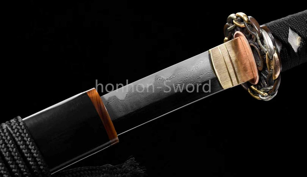 Épée de samouraï japonaise en acier plié noir, katana, lame tranchante faite à la main, noire 