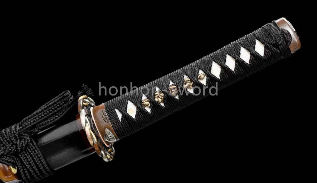 Épée de samouraï japonaise en acier plié noir, katana, lame tranchante faite à la main, noire 