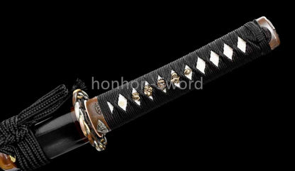 Épée de samouraï japonaise en acier plié noir, katana, lame tranchante faite à la main, noire 