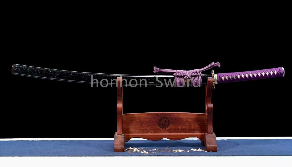 Épée de samouraï japonaise en acier plié noir, katana, lame tranchante faite à la main, noire 
