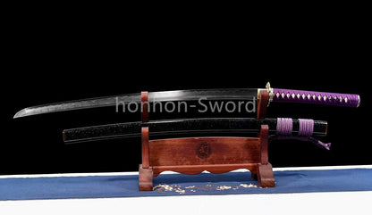 Épée de samouraï japonaise en acier plié noir, katana, lame tranchante faite à la main, noire 