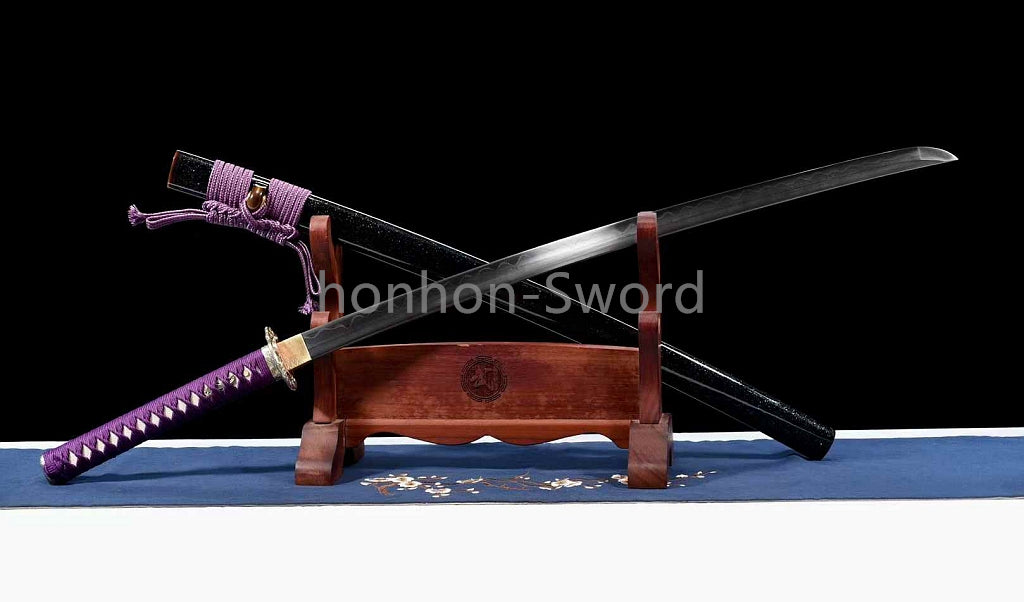 Épée de samouraï japonaise en acier plié noir, katana, lame tranchante faite à la main, noire 