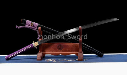Épée de samouraï japonaise en acier plié noir, katana, lame tranchante faite à la main, noire 