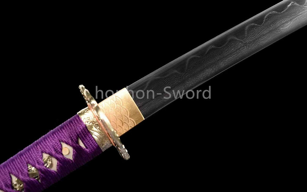 Épée de samouraï japonaise en acier plié noir, katana, lame tranchante faite à la main, noire 