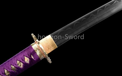 Épée de samouraï japonaise en acier plié noir, katana, lame tranchante faite à la main, noire 