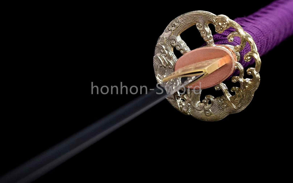 Épée de samouraï japonaise en acier plié noir, katana, lame tranchante faite à la main, noire 