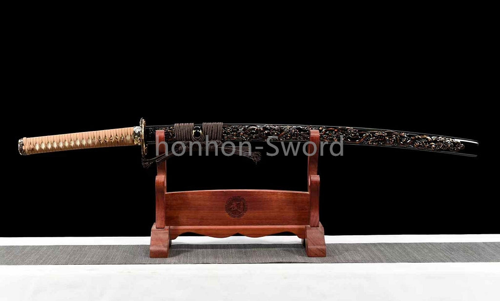 Handmade Folded Steel Clay Tempered Abrasive Japanese Katana Brass Sword Sharp