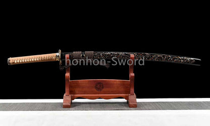 Handmade Folded Steel Clay Tempered Abrasive Japanese Katana Brass Sword Sharp