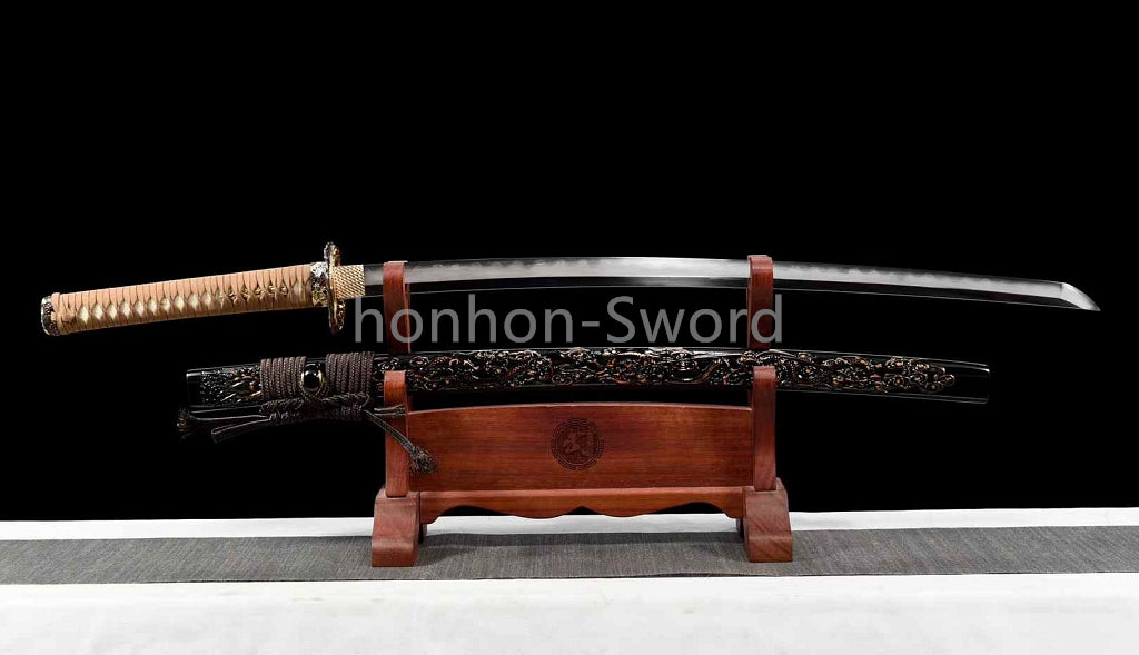 Handmade Folded Steel Clay Tempered Abrasive Japanese Katana Brass Sword Sharp