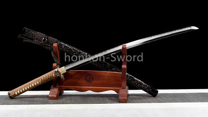 Handmade Folded Steel Clay Tempered Abrasive Japanese Katana Brass Sword Sharp