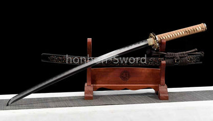 Handmade Folded Steel Clay Tempered Abrasive Japanese Katana Brass Sword Sharp
