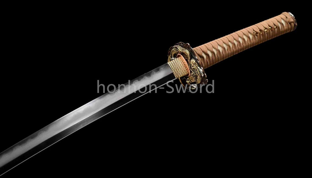 Handmade Folded Steel Clay Tempered Abrasive Japanese Katana Brass Sword Sharp