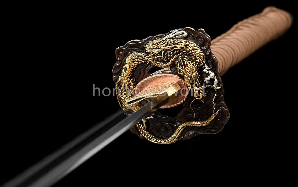 Handmade Folded Steel Clay Tempered Abrasive Japanese Katana Brass Sword Sharp