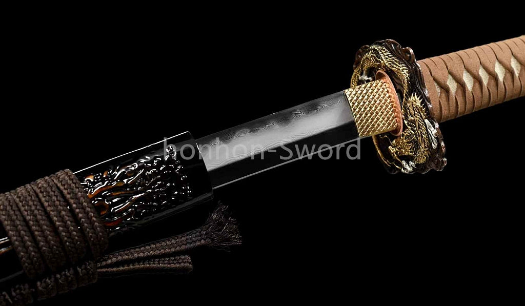 Handmade Folded Steel Clay Tempered Abrasive Japanese Katana Brass Sword Sharp