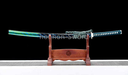 Japanisches Samurai-Schwert Katana aus schwarzem gefaltetem Stahl, Full Tang, handgefertigt, scharfe Klinge, schwarz 