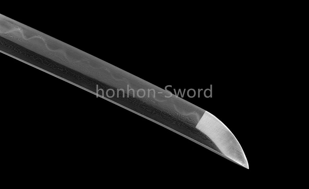 Japanisches Samurai-Schwert Katana aus schwarzem gefaltetem Stahl, Full Tang, handgefertigt, scharfe Klinge, schwarz 