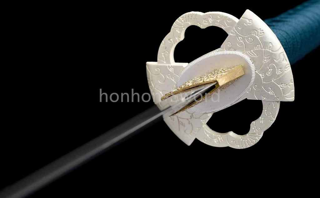 Japanisches Samurai-Schwert Katana aus schwarzem gefaltetem Stahl, Full Tang, handgefertigt, scharfe Klinge, schwarz 