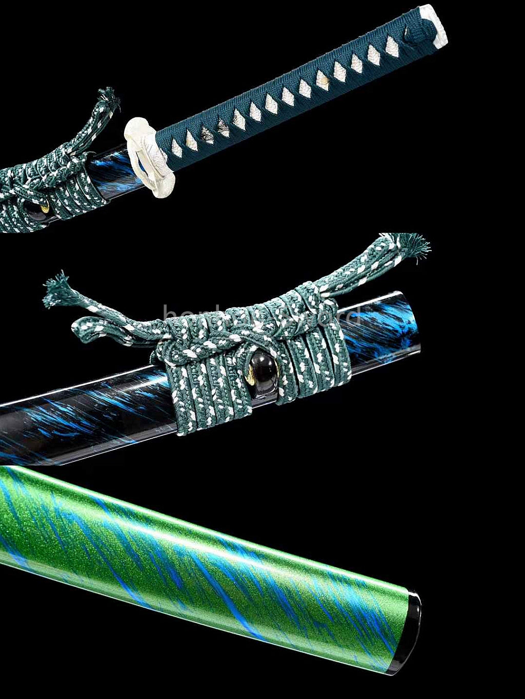 Japanisches Samurai-Schwert Katana aus schwarzem gefaltetem Stahl, Full Tang, handgefertigt, scharfe Klinge, schwarz 