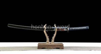 Japanisches Samurai-Schwert Katana aus schwarzem gefaltetem Stahl, Full Tang, handgefertigt, scharfe Klinge, schwarz 